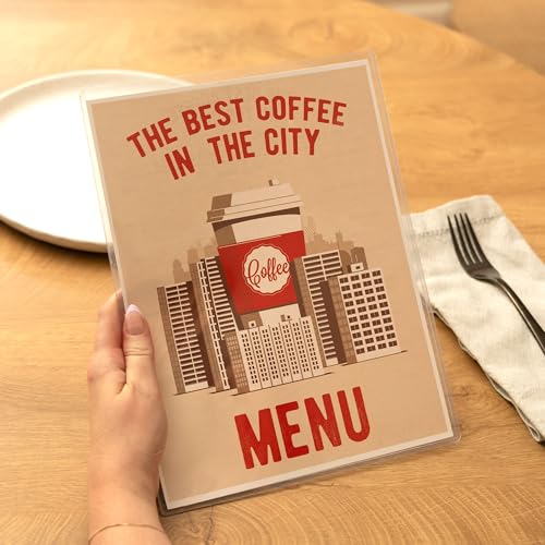 Ilyapa Clear Menu Covers, 8.5x11 Inch - 30 Pack, Black, 2-View Single Page - color: Clear, size: 8.5 x 11