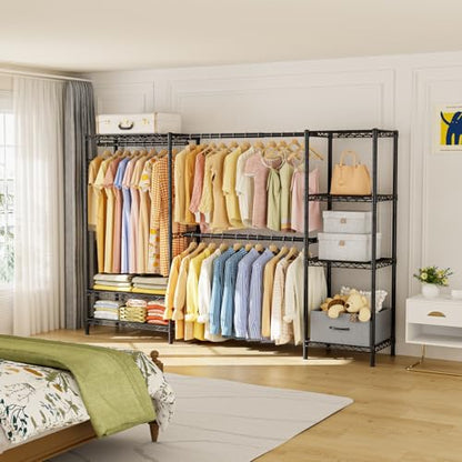 Golpart Heavy Duty Clothing Rack with Adjustable Shelves Clothes Wardrobe - color: Black, size: 15"DX(70-87)"WX74.5"H