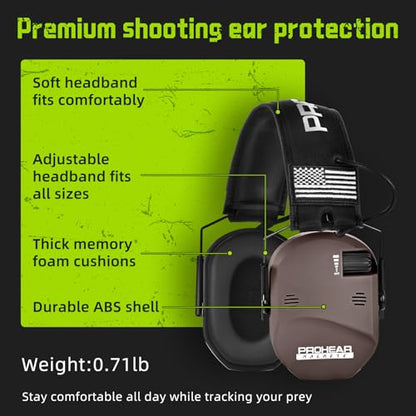 PROHEAR 022 Electronic Ear Protection for Shooting & Hunting - 29dB SNR Noise Reduction, 4 Omnidirectional Microphones - color: Electronic Ear Protection-brown