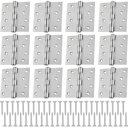 12 Pack Silver 4'' Ball Bearing Door Hinges, 4 x 4 Inch Exterior Door Hinge - color: Silver