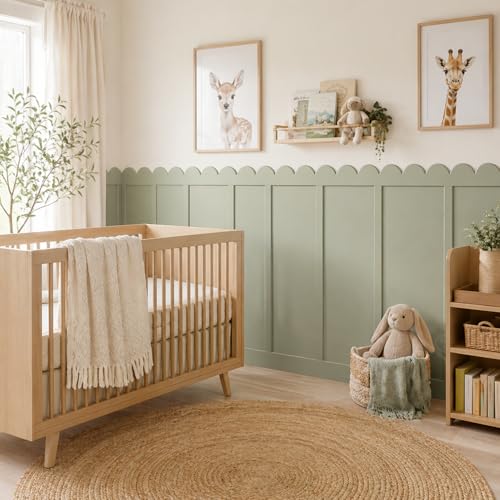 Geetery 12 Pcs Solid Wood Scalloped Wall Panel for Nursery, 47"x 95"
