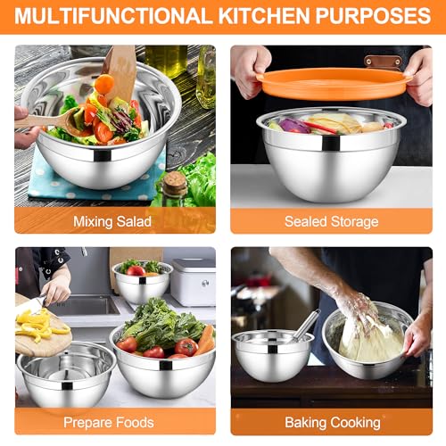 LIANYU 6 PCS Mixing Bowls with Lids Set, Metal Nesting Bowls for Kitchen - color: Colorful, style: Atlas Base with Airtight Lids