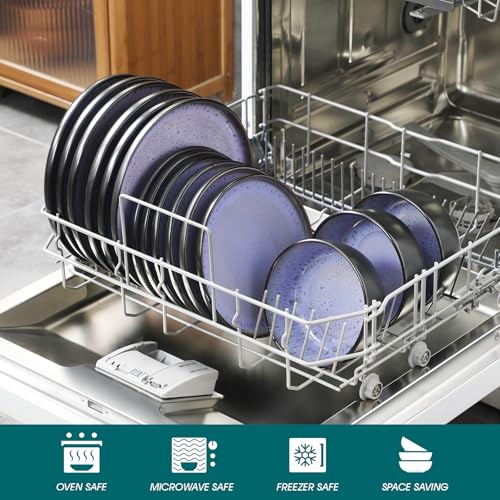 vancasso Plates and Bowls Sets, 24 Pieces Stoneware Dinnerware Sets for 8, Kitchen Dish Set Mircowave and Dishwasher Safe Ceramic Dishware, Purple, Series AMBER - color: Light Purple