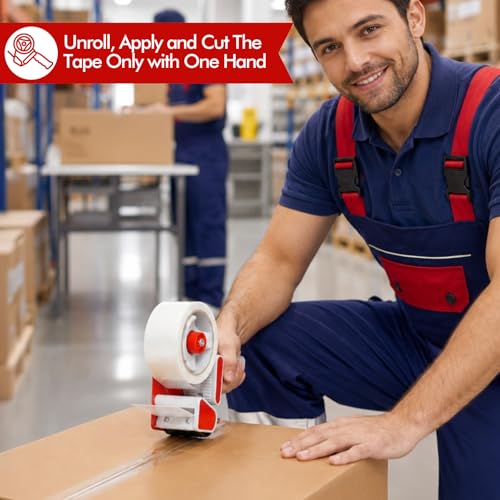 2 Pack Heavy Duty Packing Tape Dispenser Gun with 12 Pack Clear Packaging Tapes, 2 Inch Packaging Tape with Dispenser for Carton Sealing, Moving Boxes, Shipping (Red) - color: Red