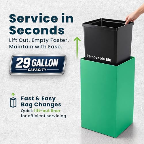 Alpine Commercial Indoor Recycle Bin - 29 Gallon Modern Looking Green Recycle Bin, Office Recycling Bins, Metal Trash and Recycling Container with Stickers & 3 Optional Lids (lid Sold Separately) - color: Green Can