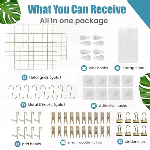 CIKLCIX Wire Wall Grid Panel Set of 4, Photo Display Board & Memo Board - color: Gold, size: 4 Pack