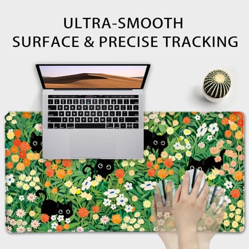 Cute Flower Cat Large Gaming Mouse Pad Desk Mat 31.5"x15.7" - color: Cat Floral
