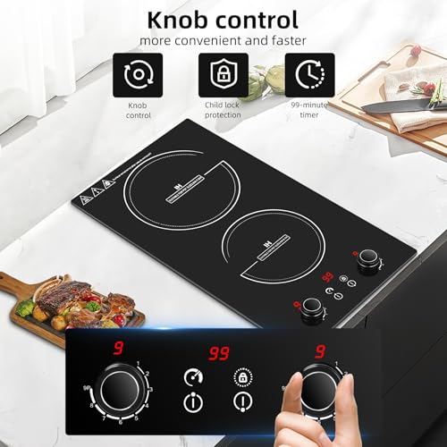 Double Induction Cooktop,110V 2600W 2 burner induction cooktop with hot plat with LED Touch Screen 10 Levels,Child Safety Lock & Timer 110V countertop burners - size: 2 Burner Induction Cooktop