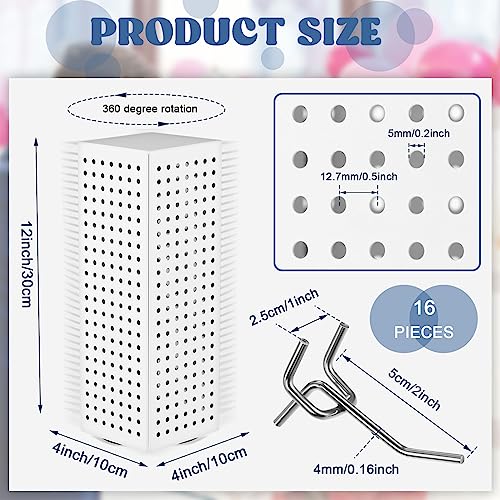 Geelin Rotating Countertop Display Kit with 16 Peg Hooks Four Sided Pegboard Spinner Organizer 4 x 4 x 12 Inches Retail Display Racks Revolving Metal Countertop for Keychain Supplies(White) - color: White