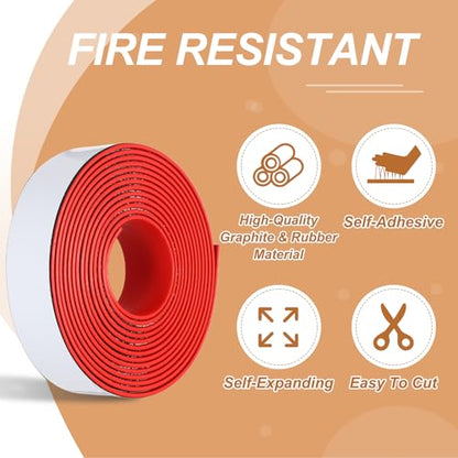 2PCS Smoke Fire Seal Strip 9.8Ft 30mm/1.18" Wx 2mm/0.08" T Red