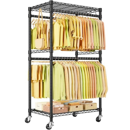 ULIFHOME P4 Rolling Clothes Rack, Clothing Racks for Hanging Clothes, Black - color: Black, size: P4