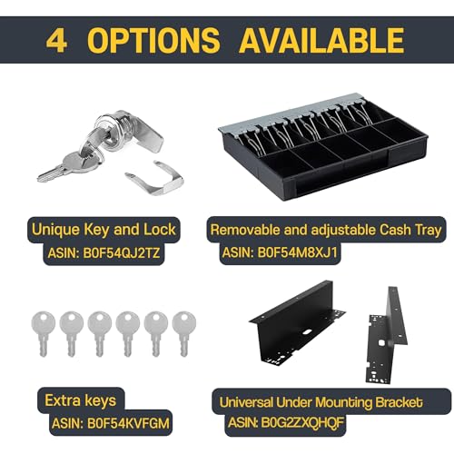 HK SYSTEMS BSM 16inch Cash Drawer for POS, No Logo, Black, DC 24V/Micro Switch, RJ12, 1slot, Removable and Adjustable cash tray 5-bill/5-coin Metal wire gripper, 6Keys #135, Stainless Steel front - size: 1. POS CASH DRAWER