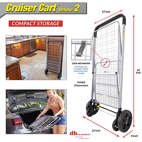 dbest Products Cruiser Cart Deluxe 2 Germ Guard Bundle Shopping Handle Grocery Rolling Folding Laundry Basket on Wheels Foldable Utility Trolley Compact Lightweight Collapsible - color: Silver, style: Deluxe 2 Germ Guard Bundle