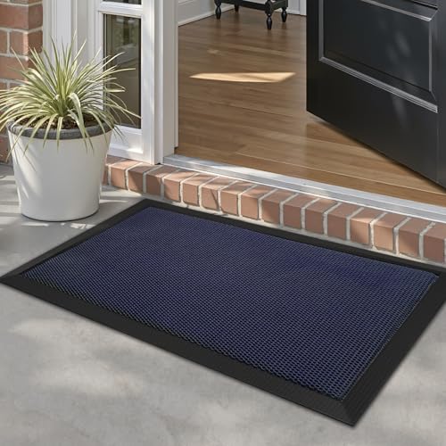 LUMI Outdoor Door Mat Traps & Hides Dirt 17x30, Outside Entrance, Blue - color: Blue, size: 1'5" x 2'6" (17"x30")