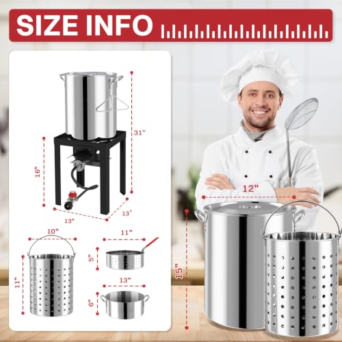 30QT Turkey & 10QT Fish Fryer Set | Stainless Steel Pot | Outdoor Fryer - size: 30QT+10QT+Cover+Skimmer