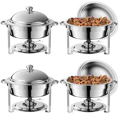 4 Pack 8QT Round Chafing Dish for Buffet Set with Lids, Silver - color: Silver-04