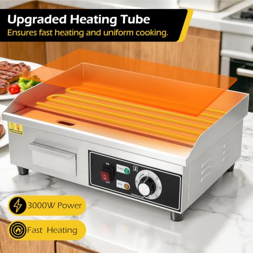 Dyna-Living Electric Griddle 22''Flat Top Grill Commercial Teppanyaki Grill - color: Silver Panel