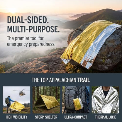 160 X 210CM Gold Silver Double Sided Thermal Space Blanket, Waterproof Windproof Emergency Survival Mylar Blanket for Camping Hiking Outdoor