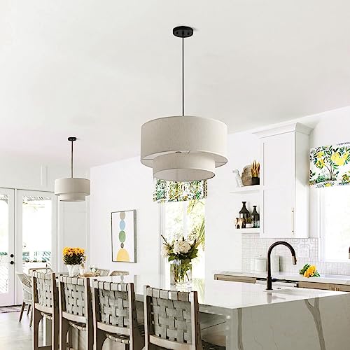 Aiwen 20" Drum Pendant Light Fixtures, 2-Tier Farmhouse Pendant Lighting