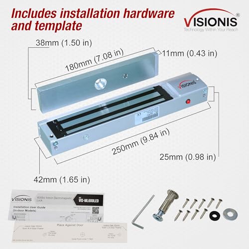Visionis Electromagnetic Door Lock, 600 lbs, LED Sensor, Indoor, 12V 24V - size: Silver Magnetic Lock