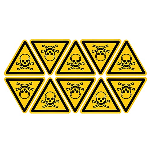 Triangle Safety Warning Sign Self Adhesive Yellow with Black Words 20mm/0.78inch for Machine, Instrument and Equipment Surface Pack of 10