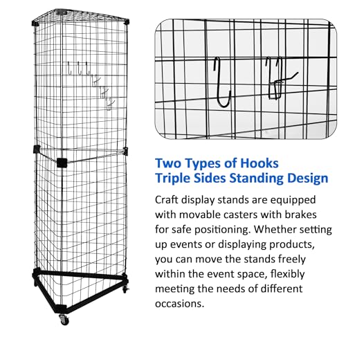 Black Triangular Wire Gridwall Panel Display with Base and Casters, Retail Gridwall Shelves Panel Stand for Home Organization, Retail, Trade Show