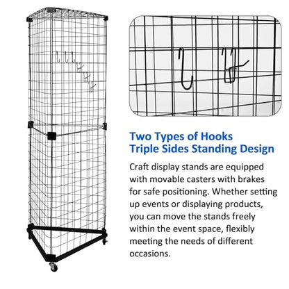 Black Triangular Wire Gridwall Panel Display with Base and Casters, Retail Gridwall Shelves Panel Stand for Home Organization, Retail, Trade Show