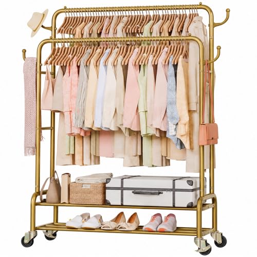 Homde Sturdy Garment Rack for Bedroom: 265 lbs Heavy Duty Clothes Organizer - color: Gold, size: 44"