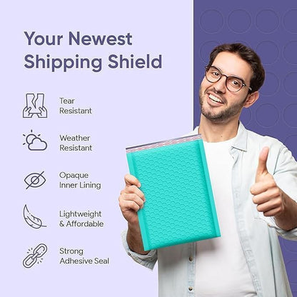 Small Teal Bubble Mailers 4x8, Poly Padded Envelopes #000, 500 Pack - color: Teal, size: 4"x8" / 500 Pack