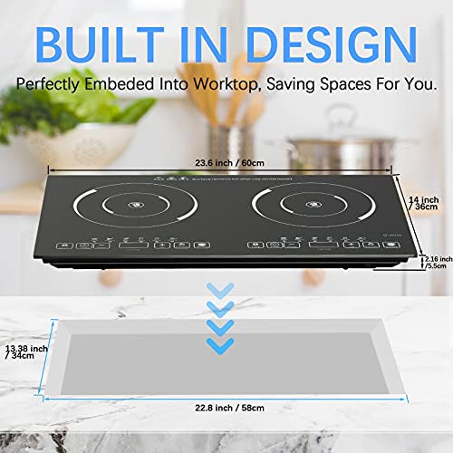 24 Inch 2 Burner Electric Cooktop, 110V Portable Ceramic Electric Stove, 2200W Adjustable Countertop Electric Hot Plate, Dual Burner Electric Cooker for Home Cooking(2 Burner Countertop round)