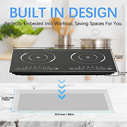 24 Inch 2 Burner Electric Cooktop, 110V Portable Ceramic Electric Stove, 2200W Adjustable Countertop Electric Hot Plate, Dual Burner Electric Cooker for Home Cooking(2 Burner Countertop round)