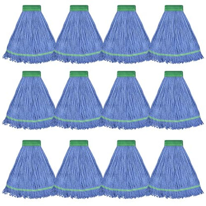 Onesimus 24 oz Heavy Duty Mop Head Replacement, 5 Inch Headband for Quick Change Handle, Blue Loop-End Cotton Blend String Wet Dry Floor Mop Refill, Large Size, Case Pack of 12 Pcs - size: Case Pack (Large)