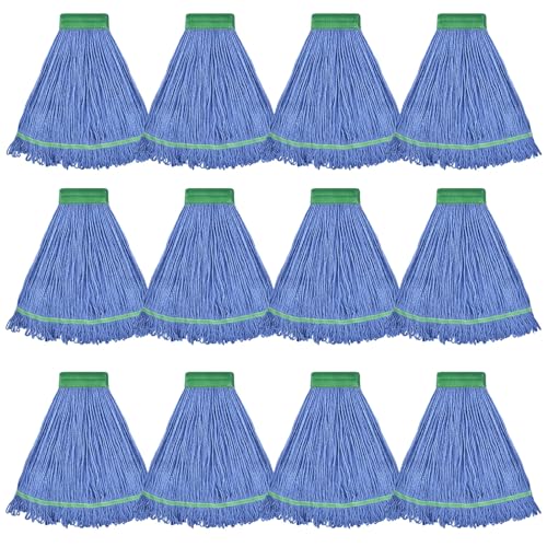 Onesimus 24 oz Heavy Duty Mop Head Replacement, 5 Inch Headband for Quick Change Handle, Blue Loop-End Cotton Blend String Wet Dry Floor Mop Refill, Large Size, Case Pack of 12 Pcs - size: Case Pack (Large)