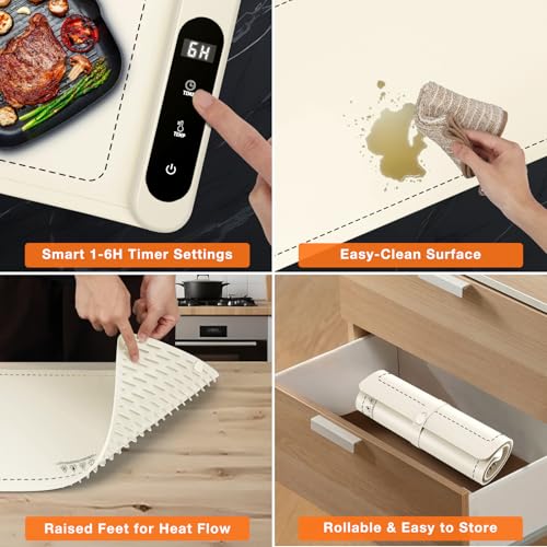 FYY Warming Mat for Food 24"x15", Rapid and Full Surface Heating Beige - color: Off White, size: X Large Size: 24"x15"