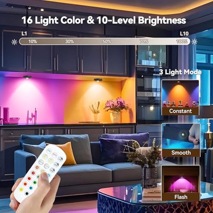 Rechargeable Puck Lights with Remote, 3 Pack Magnetic Under Cabinet Lighting, 1500mAh Battery Operated LED Tap Lights with Dimmer & Timmer for Kitchen, Closet, Shelf - 3 Color Temps & 12 RGB, Black - color: Black