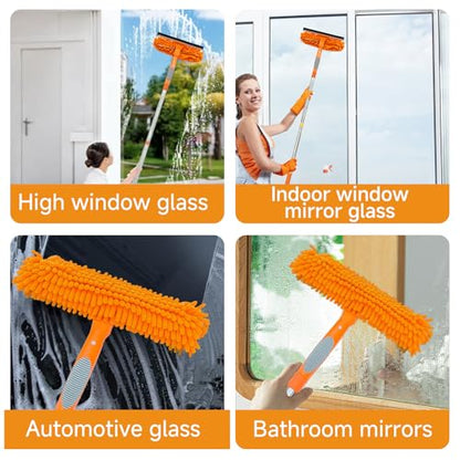 2 in 1 Window Squeegee Cleaner Kit Extension Pole, 67 in, Orange - color: Orange 67 in