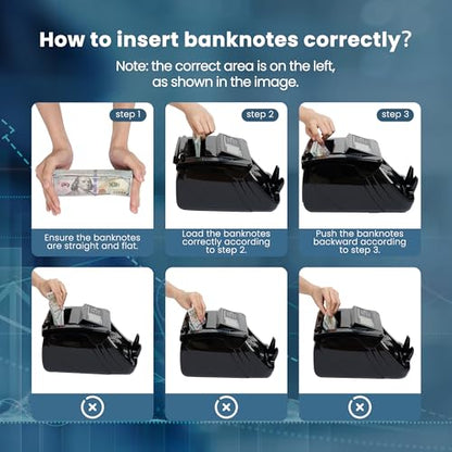 BODIOO Professional Money Counter Machine with UV/MG/IR/DD Detection, High-Speed 1000 Bills per Minute, USD and EUR Support, External LCD Display,Black