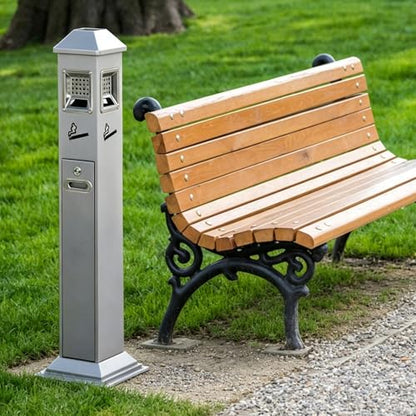 Commercial Trash Receptacle Disposal Outdoor Steel Trash Can Ash Bin - color: Sliver