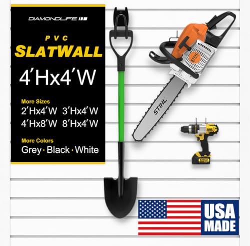 Heavy Duty 4'H x 4'W PVC Garage SlatWall Storage System (with Endcaps & Screws) - Modular Slat Wall Paneling for Garage Wall Organizer - Interlocking SlatWall Panels for Home & Commercial Use (White) - color: White, size: 4'H x 4'W