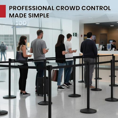 Crowd Control Warehouse Retractable Belt Stanchions, 2-Pack, 11 Ft Black - color: Black Belt with Black Post
