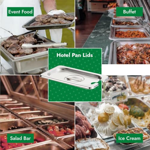 HECMAC 6-Pack 1/9 Size Slotted Hotel Pan Cover, Stainless Steel Solid Steam Table Catering Food Pan Lid with Handle, 23 Gauge - size: 1/9 Size, Notched Lid