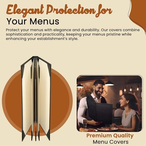 Prestine Menu Covers Made of Premium Faux Leather (10-Pack) - 5.5" x 11" - 8 Views - Black - Restaurant Menu - Wine List - Bar Menu - size: 5.5”x11” - 8 Views