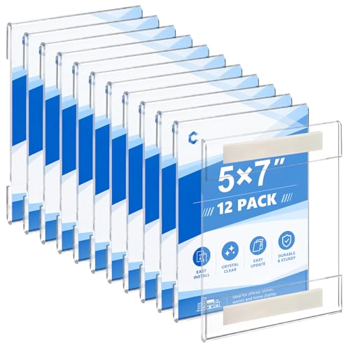 12 Pcs 5 x 7 Acrylic Sign Holder Wall Mount with Tape Adhesive - style: 12 Pcs-5×7 Inch-Vertical
