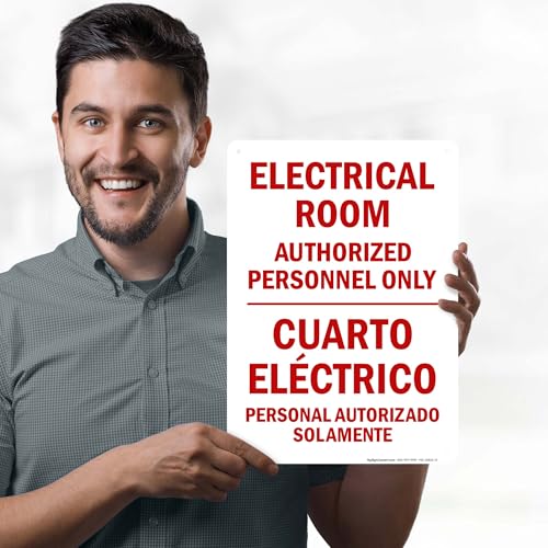 Electrical Room Authorized Personnel Only Bilingual Sign, 10x14 Inches, 55 mil thick HDPS (high density polystyrene), Made in USA by My Sign Center - size: 10x14 Polystyrene