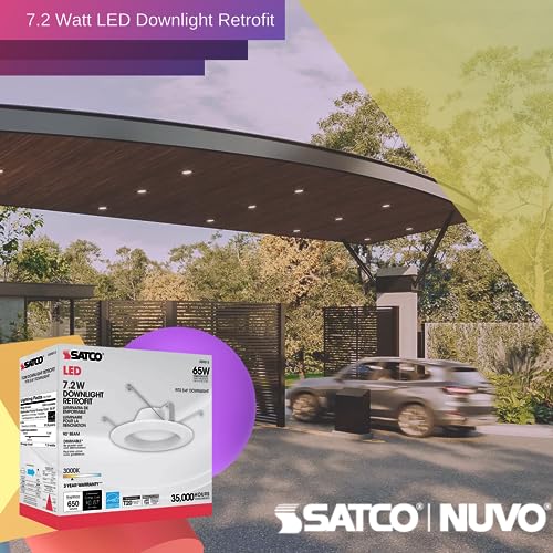 Satco S39313 7.2 Watt LED Downlight Retrofit; 5-6 Inches; 3000K; 120 Volt; White Finish, for Industrial,Residencial,Commercial 6 Bulbs