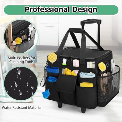 LoDrid Rolling Cleaning Caddy with Lid and Detachable Trolley, Black - color: Black