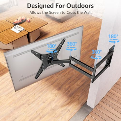 MOUNTUP Outdoor Long Arm TV Wall Mount for 26-65" TVs, Waterproof & Rustproof Outside Full Motion Bracket with Stainless Steel Screws, 37.4'' Long Extension Corner TV Mount Hold 77 lbs, VESA 400x400mm - size: 26-65 inch, 77 lbs, Outdoor 37.4 inch Arm