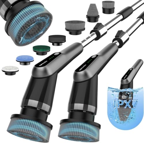 Dreazu Pro Electric Spin Scrubber, 10-in-1 Cleaning Brush with Retractable Handle, 44 lbs High Torque Variable Speed Shower Scrubber for Bathroom, Kitchen, Tile Floors, Bathtub, Toilet & Car - color: Black