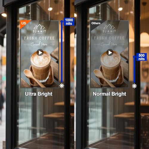 32inch Digital Signage, 1000nits High Brightness Advertising Display, Slim Fit Frameless LCD Monitor, CMS Remote Publishing, 24/7 Operation, Smart Split Screen Play, HDMI/USB/WiFi/Android 11 - size: 32"+1000nits