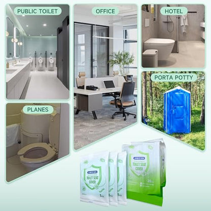Disposable Toilet Seat Covers, 20 PCS Individually Travel Pack, XL Waterproof & Adhesive Secure Fit for Public Restrooms, Airplane & Office Use - size: 20